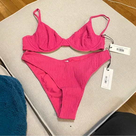 Montce Hot Pink Textured Rib Bikini Set - Picture 2 of 6
